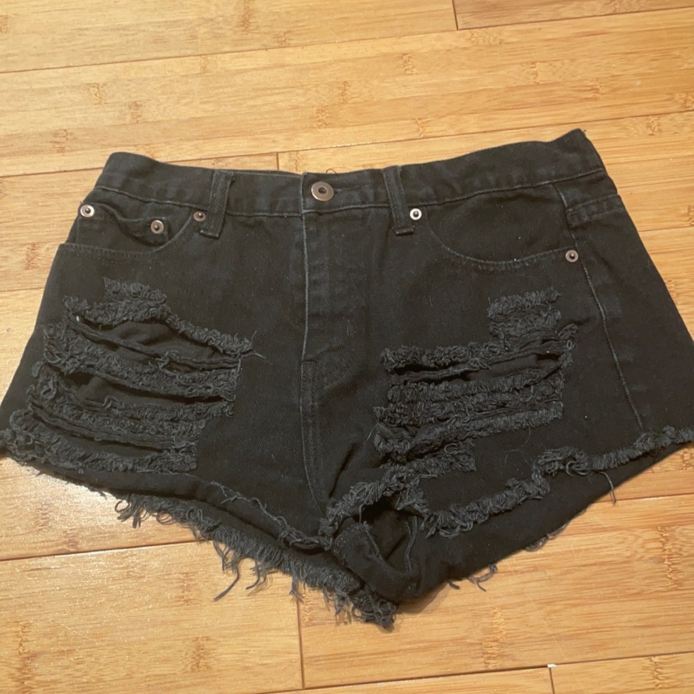 Black denim shorts